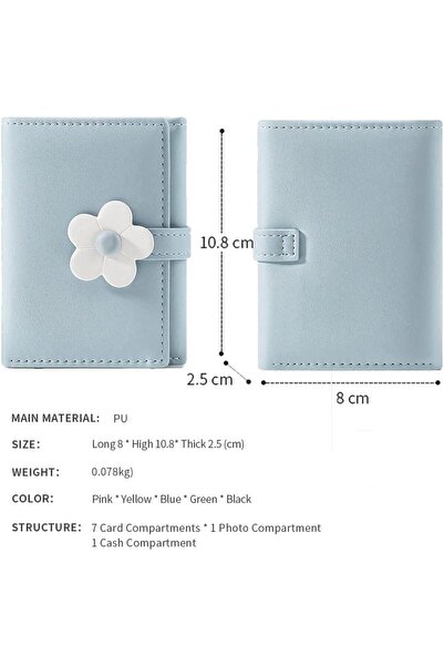 genernic Small Blue Floral Wallet Women Girls Tri Fold PU Leather Card Holder Coin Pocket ID Window Cute