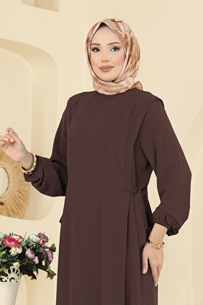 ModaMerve Yandan Bağcıklı Aerobin Elbise 5007MDA386-MS Kahve