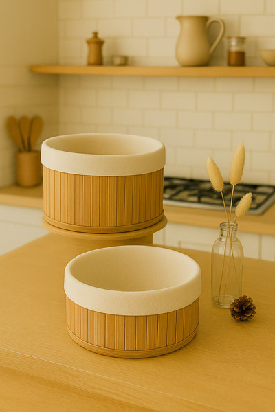 BLUE SİDE 2 Li Pinterest Stil Yuvarlak Hasır Düzenleyici Sepet Mutfak Banyo Düzenleyici Sepet