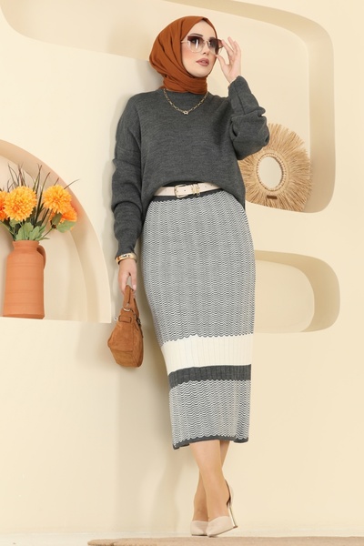 ModaMerve Eteği Desenli Triko Takım 2360KLB1050-MS Antrasit