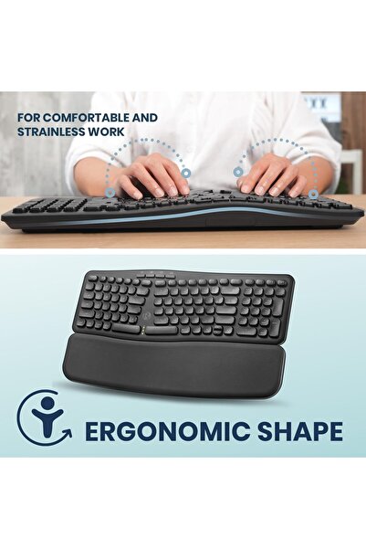 Perixx PERIBOARD-636B Wireless Ergonomic Compact Keyboard with Number Pad - Black