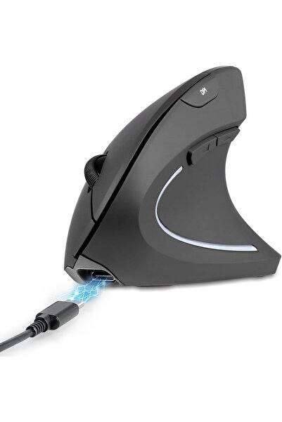 Perixx PERIMICE-713R Rechargeable Wireless Vertical Mouse - Black, Right-Handed