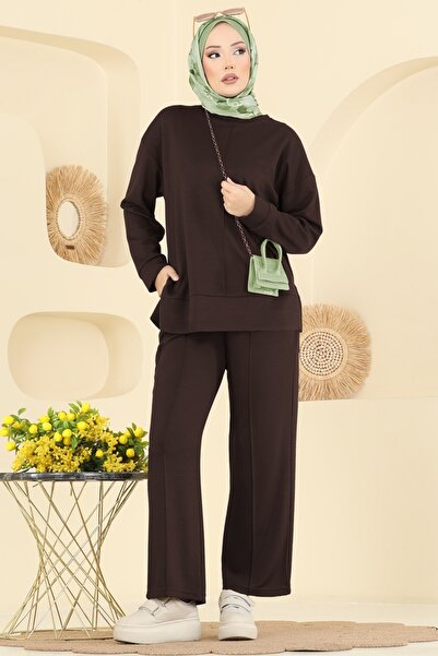 ModaMerve Nervür Detaylı Modal Takım 8010UZ662-MS Kahve