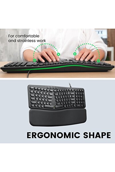 Perixx PERIBOARD-536B US Wired Ergonomic Compact USB Keyboard - Black