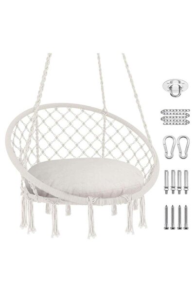 fulina Hanging Hammock Round Swing Chair Cotton Linen,Chair Macrame Swing,Perfect for Indoor and Outdoor