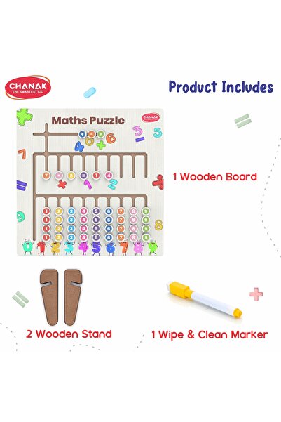 Chanak 3-in-1 Wooden Math Learning Board for Kids | Tracing, Dot-to-Dot & Puzzle Toy
