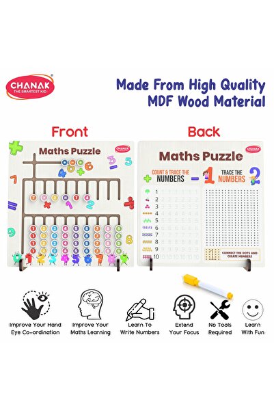 Chanak 3-in-1 Wooden Math Learning Board for Kids | Tracing, Dot-to-Dot & Puzzle Toy
