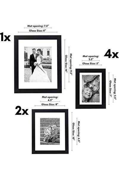 Americanflat 7-Piece Wall Picture Frame Set, Black (11×14, 2×8×10, 4×5×7)
