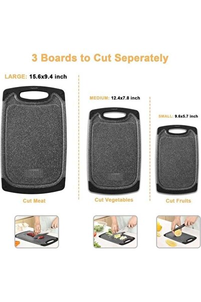 fulina 3Pcs Kitchen Chopping Cutting Board,Easy Grip Handle and Cutting Board with Non-slip Feet,BPA Free