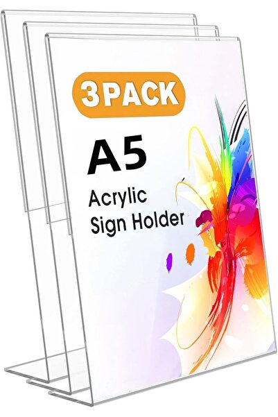 Slasa حامل لافتات أكريليك على شكل حرف L، حامل عرض طاولة شفاف (15 × 21 سم، عبوة من 3 قطع)