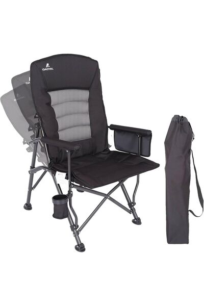 Qaoyal Heavy Duty Oversized Camping Chair – Padded Folding Outdoor Chair with Cup Holder, Black