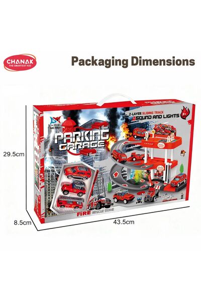 Chanak Fire Rescue Parking Garage Playset for Kids 2 Layer Sliding Track with Lights & Sound
