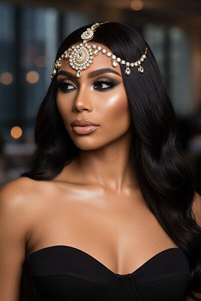 TAKIŞTIR Χρυσό Αξεσουάρ με λεπτομέρεια από πέτρα για το μέτωπο/χέννα