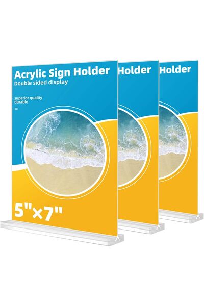 Slasa حامل لافتات أكريليك، حامل عرض طاولة شفاف (5 × 7 بوصة، عبوة من 3 قطع)