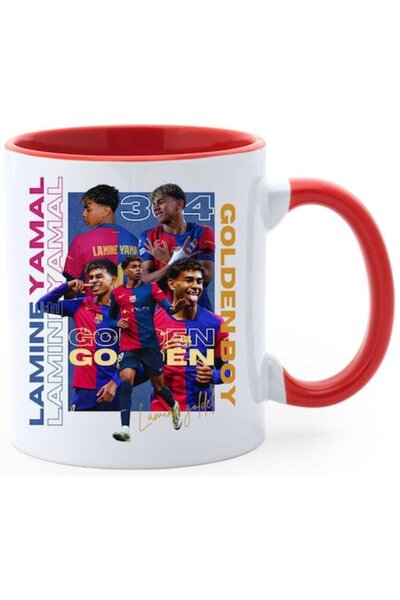 CRD PRINT Personalized mug with print "Lamine Yamal - Golden Boy", Red, Ceram...