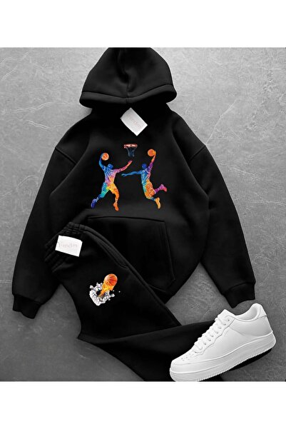 NewCabin Colorful Basketball Figure Sweat & Flame Ball Printed Jogger Unisex ...