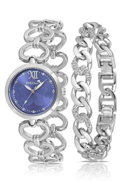 Polo Air Heart Women's Wristwatch Ring Bracelet Combination Silver Navy Blue ...