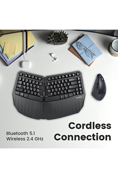Perixx PERIDUO-813B Wireless Ergonomic Compact Keyboard & Vertical Mouse Bundle - Black (US English)