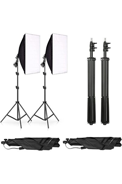 eWINNER Photography Rectangle Continuous SoftBox Lighting Kit 2x 50x70cm with 2 Light Stands