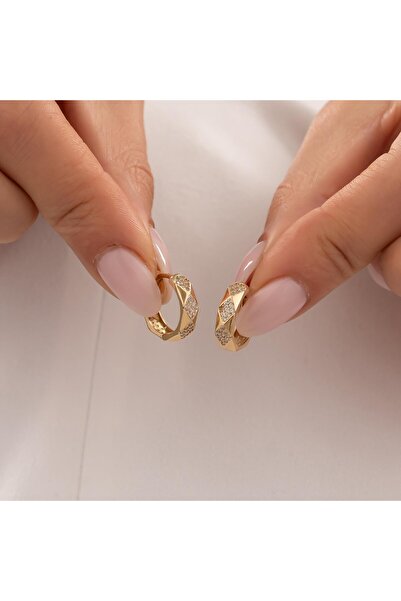 H.M Hakan Mücevherat Taşlı Halka Küpe 14 Ayar Altın