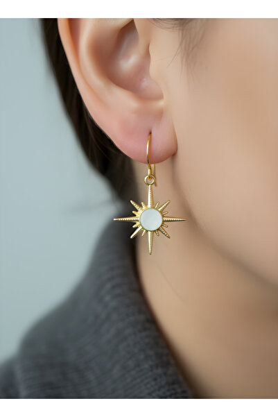 TURBİJ أقراط نسائية ذهبية اللون أنيقة ولامعة بتصميم الشمس ذات مظهر لؤلؤي