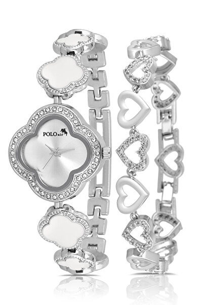 Polo Air Clover Pattern Women's Wristwatch Heart Bracelet Combination Silver ...