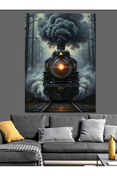 KanvasSepeti Kara Tren Dumanlı Pictură în ulei de înaltă calitate texturat Pâ...