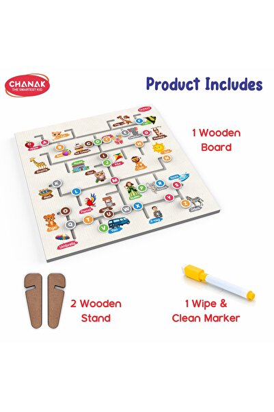 Chanak 3-in-1 Wooden Alphabet Learning Board for Kids | Tracing, Dot-to-Dot & Maze Puzzle