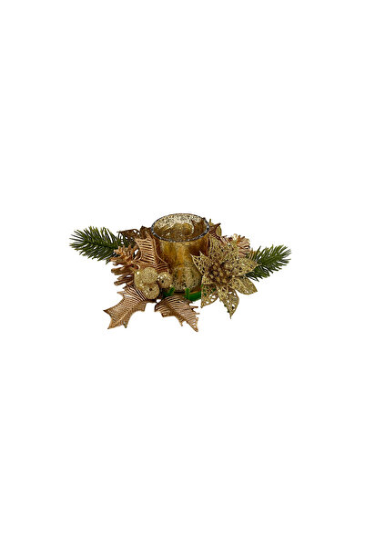 Christmas Magic Decorated Glass Candle Holder Gold 15cm