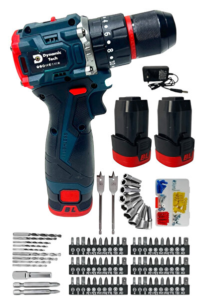 DynamicTech Kömürsüz Darbeli Şarjlı Matkap Lion Armut Batarya Metal Şanzıman Çift Akülü Vidalama Full Setli