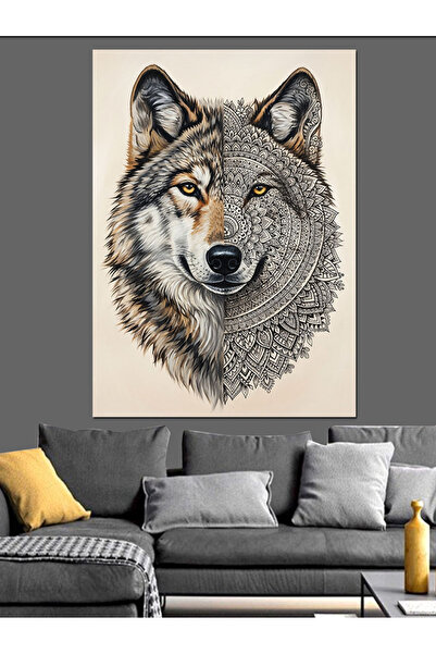 Artmeg Gri Tonlarda Kurt Portresi Dekoratif Kanvas - Mdf Ahşap Tablo