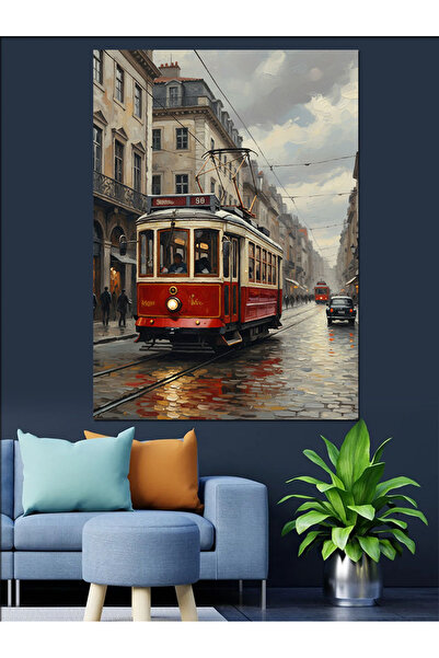 Mushen Studio Διακοσμητικός καμβάς Red Tram Istanbul City - Ξύλινος πίνακας MDF