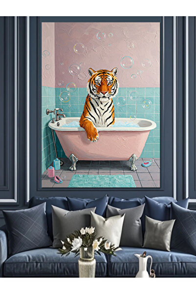 KanvasSepeti Tigru în cadă Pictură în ulei de înaltă calitate texturat Pânză ...