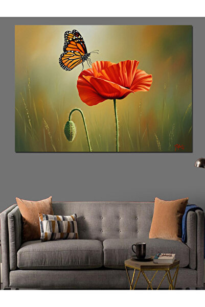 KanvasSepeti Pictură în ulei de înaltă calitate cu floare de mac texturat Can...