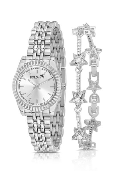 Polo Air Spor Klasik Kadın Kol Saati Yıldız Bileklik Kombin Gümüş Renk PL-1562B2