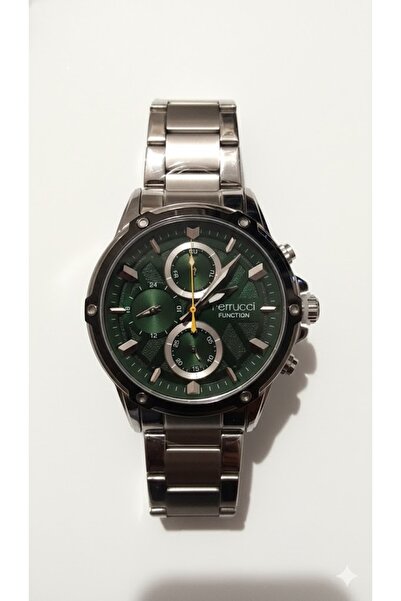 Ferrucci ساعة يد رجالية فضية اللون، مينا أخضر - سوار معدني أنيق، ضمان لمدة عامين