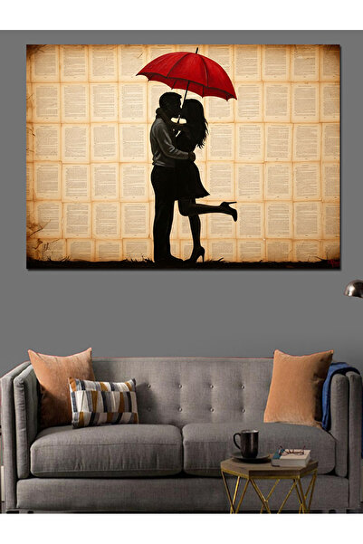 KanvasSepeti Umbrela Roșie Pictură în ulei de înaltă calitate texturat Canvas...