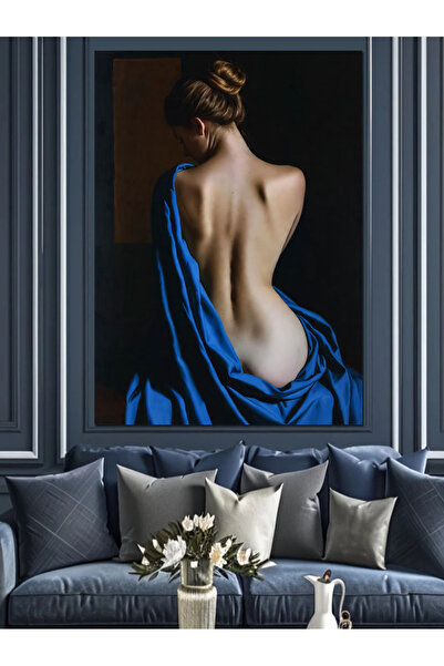 KanvasSepeti Pictură în ulei de înaltă calitate, albastru, cu spatele în jos ...