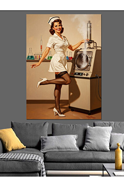 KanvasSepeti Pictură în ulei retro cu tematică de asistentă medicală și de în...