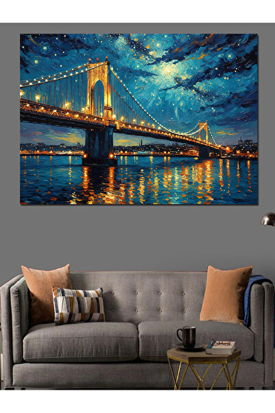 karizmart Gece Işıklı 15 Temmuz Şehitler Köprü Manzarası Dekoratif Kanvas - M...