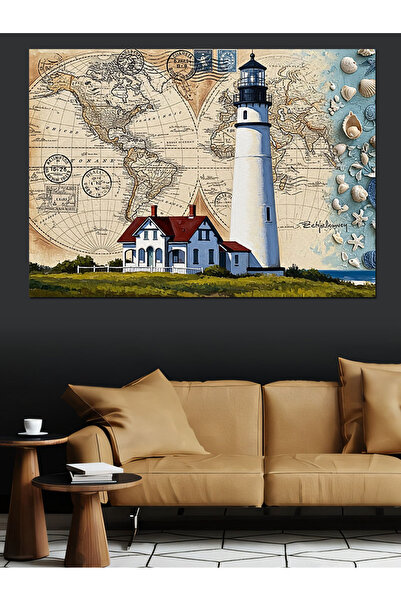 KanvasSepeti Harta lumii Farul Vopsea în ulei Texturată Pânză de înaltă calit...
