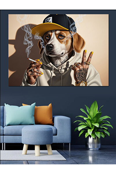 KanvasSepeti Câine cu pălărie Pictură în ulei de înaltă calitate texturat Can...