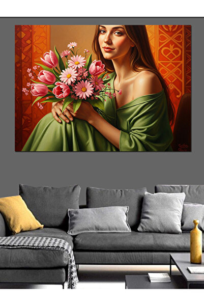 KanvasSepeti Ροζ μπουκέτο με λαδομπογιάδες υψηλής ποιότητας Με υφή Καμβάς ζωγ...