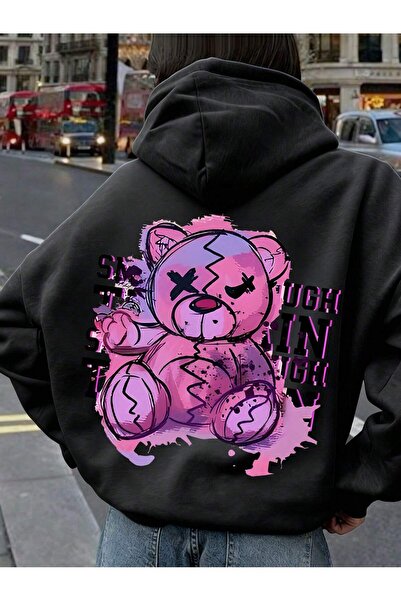 ZEMLİYA Hanorac cu glugă cu imprimeu ursuleț de pluș – Material moale și conf...