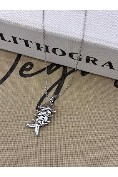 Hedef Bijuteri Steel Silver Color Fish Fishbone Model Movable Necklace