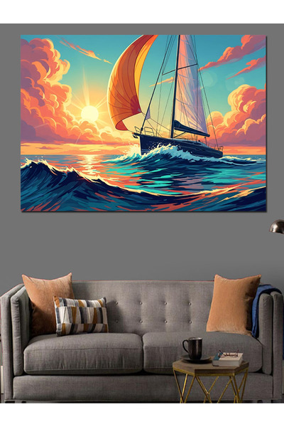 KanvasSepeti Barcă cu pânze Pictură în ulei de înaltă calitate texturat Canva...