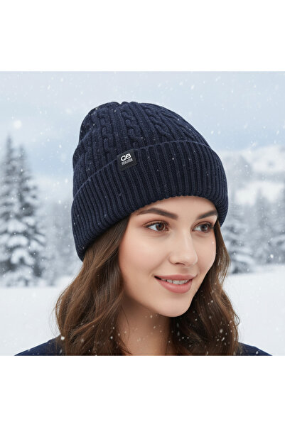 SELLGIFT Unisex Beanie Hat - Navy Blue / Dark Brown