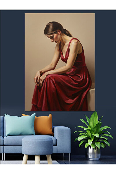 KanvasSepeti Κόκκινο φόρεμα Υψηλής ποιότητας ελαιογραφία Με υφή Καμβάς ζωγραφ...