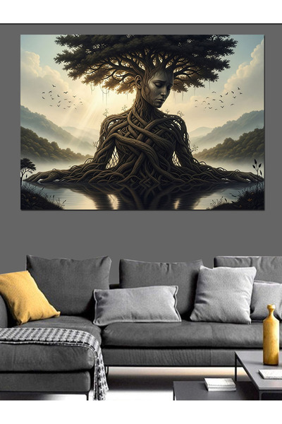 Artmeg Tablou decorativ din pânză cu lucrare abstractă cu femei și copac - Ta...