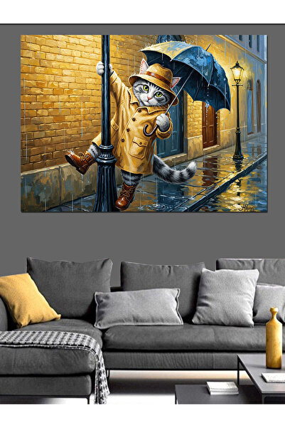 KanvasSepeti Cântând în ploaie Pictură în ulei de înaltă calitate texturat Ca...